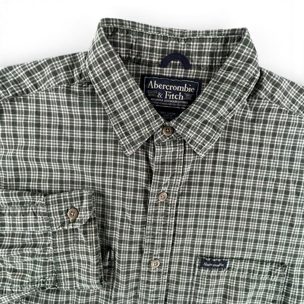 Vintage Abercrombie & Fitch Shirt Mens L Green Plaid Long Sleeve Y2K A&F